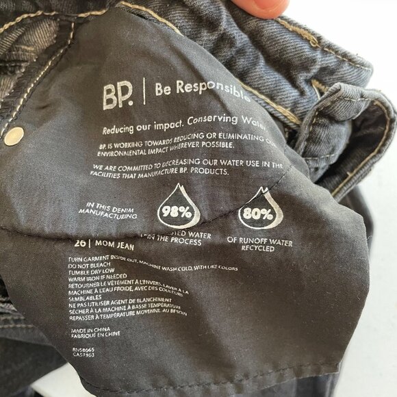 Nordstrom BP Womens High Rise Mom Jeans‎ Size 26 Black Ripped Cotton - Picture 9 of 10